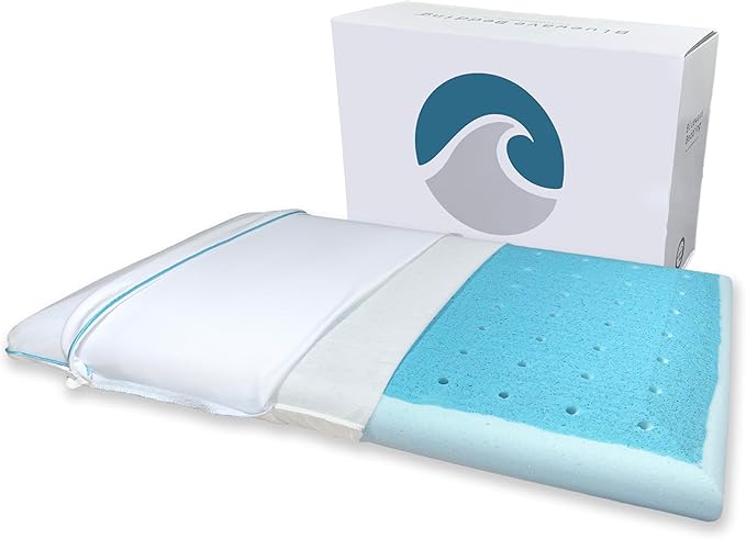 Bluewave Bedding Extra Slim Max Cool CarbonBlue Gel Memory Foam Pillow for Stomach and Back Sleepers - Thin, Flat Design w...