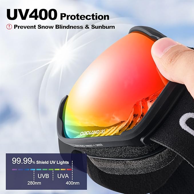 Odoland Snow Ski Goggles S2 Double Lens Anti-Fog OTG Windproof UV400 Eyewear for Men, Women and Youth-Skiing Snowboarding