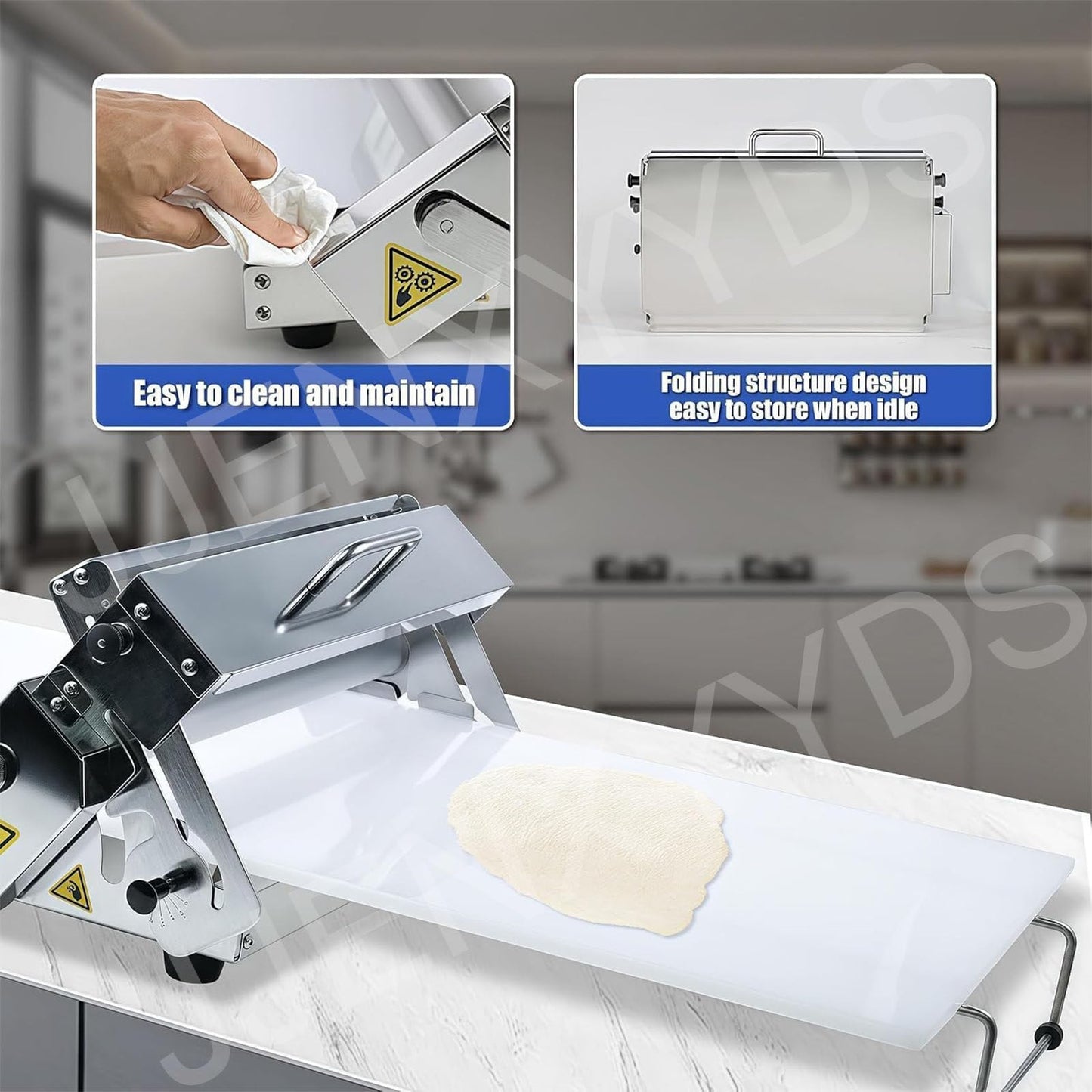 Croissant Dough Laminator,Commercial Dough Roller Sheeter,Dough Machine Thickness Adjustable, Stainless Steel,Table Top Croissants Fondant Pizza Pastry Sheeter Machine,Type300