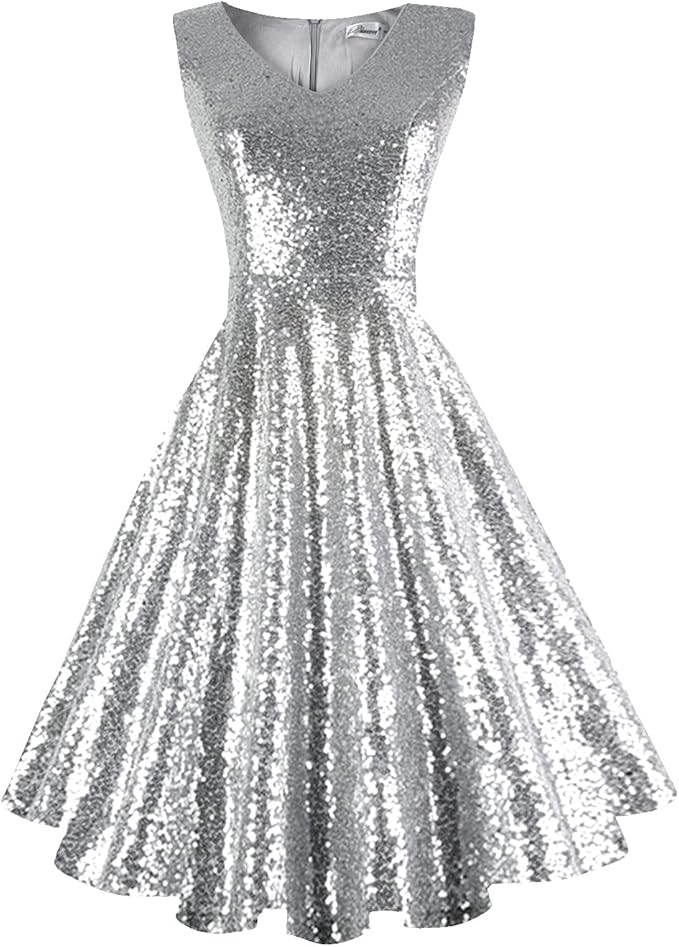 Dressever Women's 50s 60s Vintage Sleeveless Cocktail Party Dress with Pockets