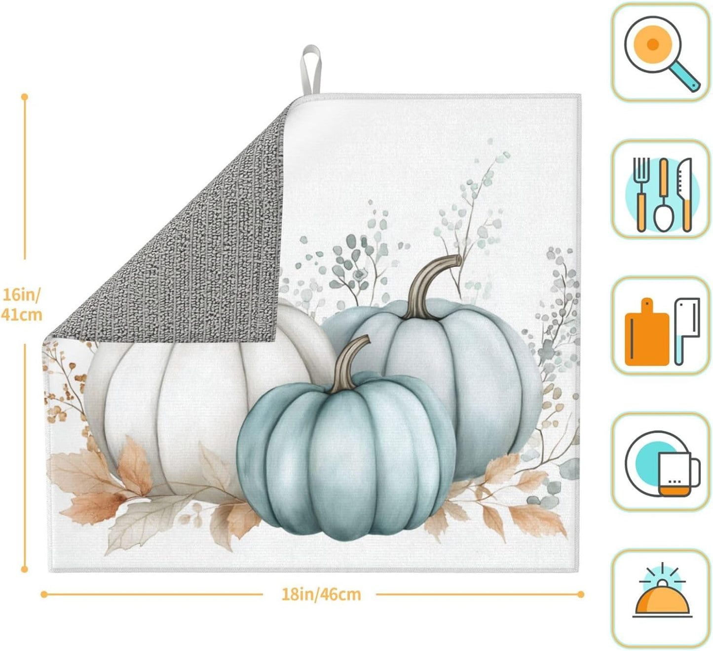 Dish Drying Mat Pastel Pumpkin Thanksgiving Leaf for Kitchen Counter Absorbent 16x18 Inch Microfiber Dishes Plate Glass Dry Draining Pad Reversible Washable