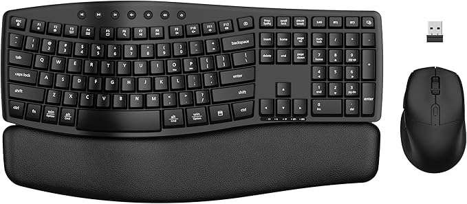 Ergonomic Wireless Keyboard Mouse Combo, EDJO Bluetooth/2.4G Dual-Mode Connection, Soft Foam Wrist Rest, Silent Typing, Wa...