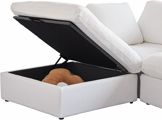 160.6" Cloud Modular Sectional Sofa with Storage Ottomans, V Shaped Minimalist Sofa Couch, Convertible Couch Deep Seat for Living Room Sets,Covers Washable&Replaceable,White