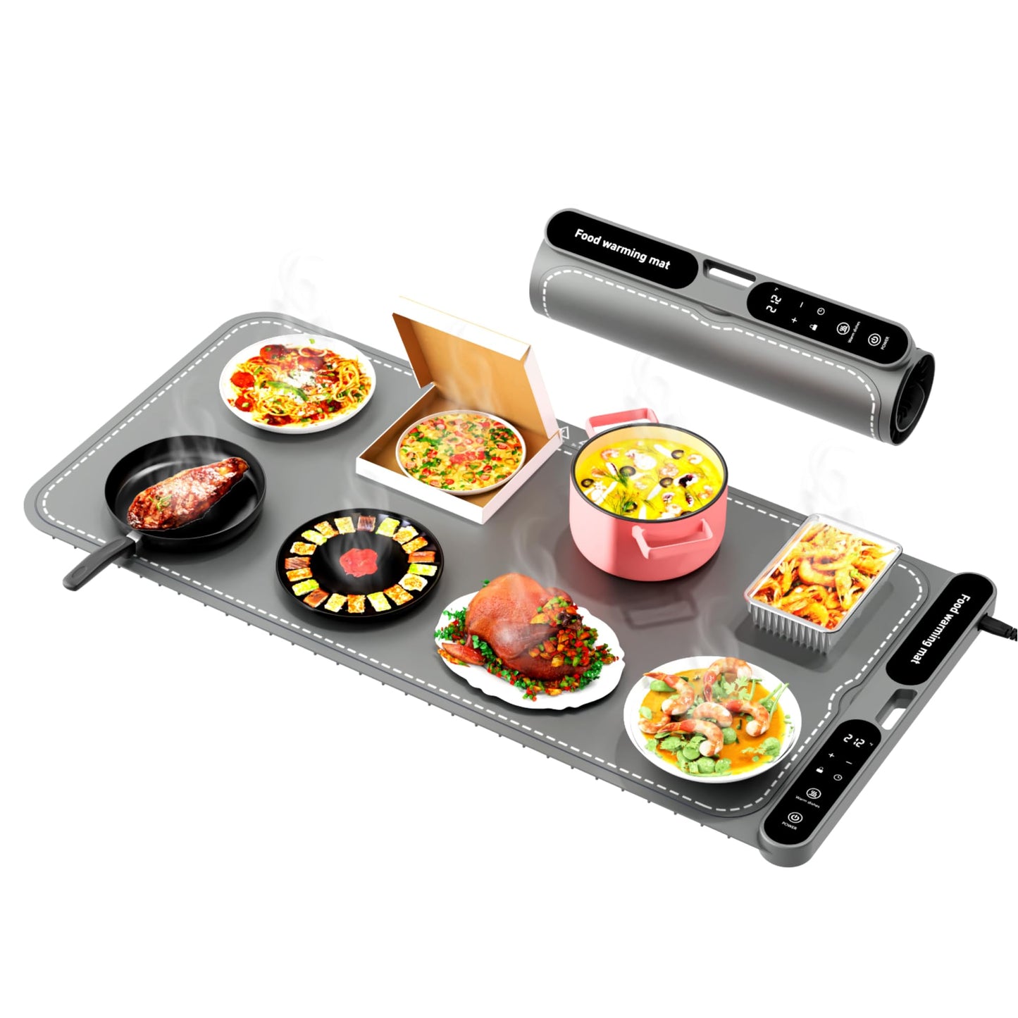 Electric Warming Tray&Food Warming MatFast Full Surface Electric Warming Tray with 7 Temp-Settings & 8H Timer, Portable Roll Up Food Warmer for Gatherings Parties Buffet -Oversized(Grey, 32''X15'')