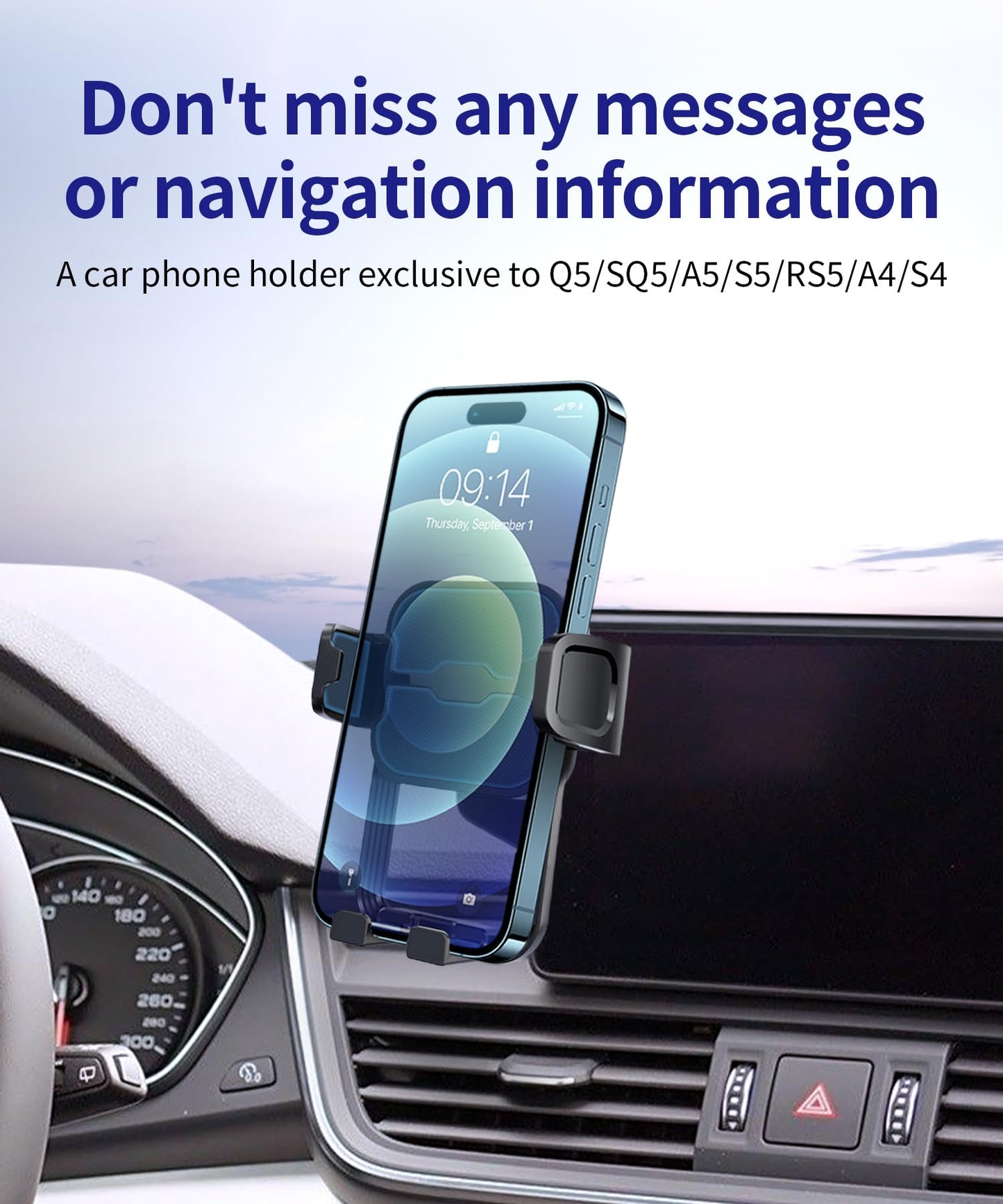 Masergogo Car Phone Holder For 2018-2020 Audi Q5/Sq5/2018-2019 A5/S5/Rs5/2017-2019 A4/S4, 360 Rotation, 8.3 Inch Screen Fixed Cl