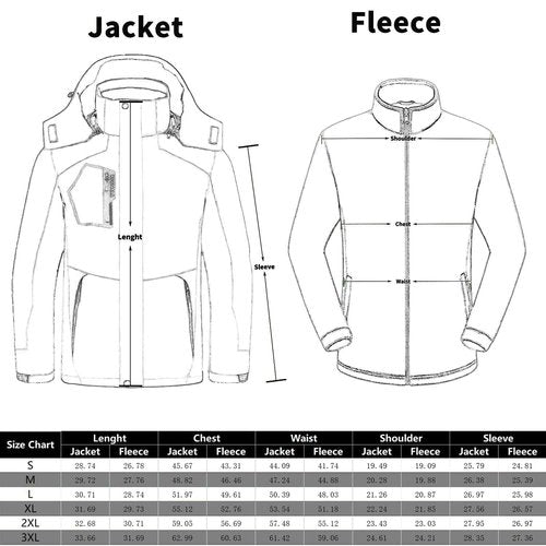 Kugnala Mens Winter Skiing Jacket 3 in 1 Waterproof Warm Snow Fleece Lining Coat Hooded Windproof Jacket Black/Grey S