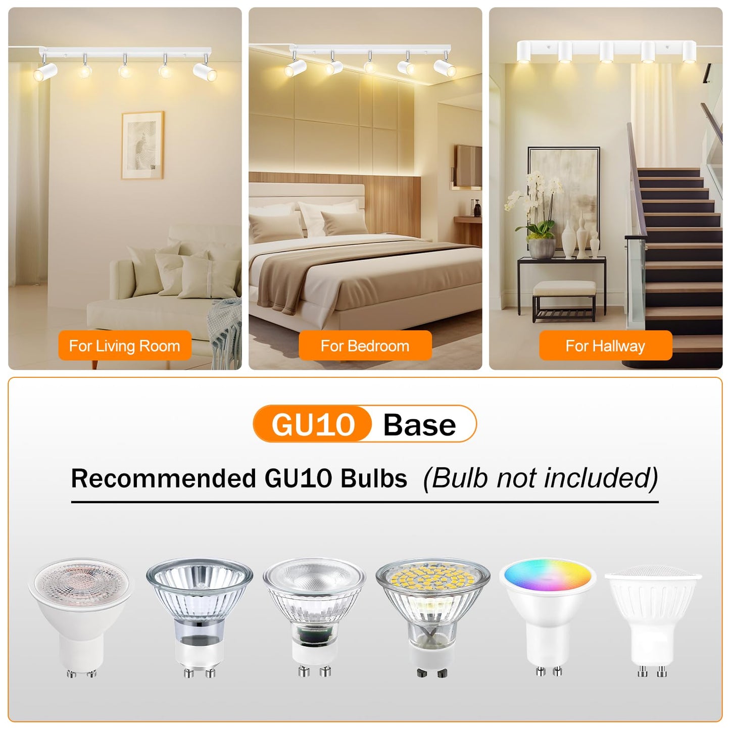 AUQUEE 5 Light Track Lighting Kit,White 5 Way Modern Plug in Ceiling Spotlight,Industrial LED Wall Light for Kitchen Cabinet Gallery Bar Hallway Living Room,Rocker Switch,15 Foot Cord(No Bulb)