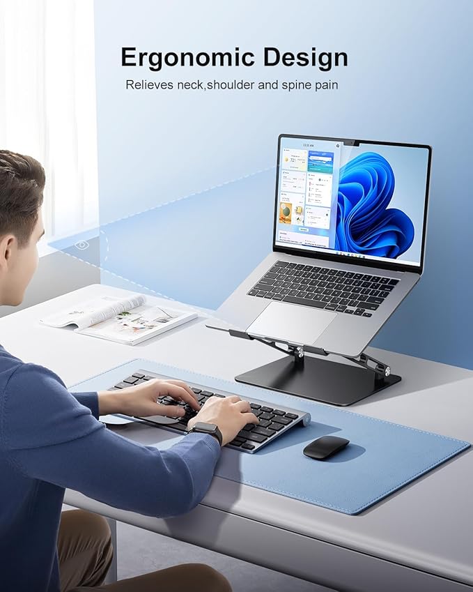 JOIOT Adjustable Laptop Stand Ergonomic Computer Riser Aluminum Laptop Stand for Desk Portable Notebook Stand Laptop Riser Holder Compatible with 10-17.3’’ Laptops Tablets,Black