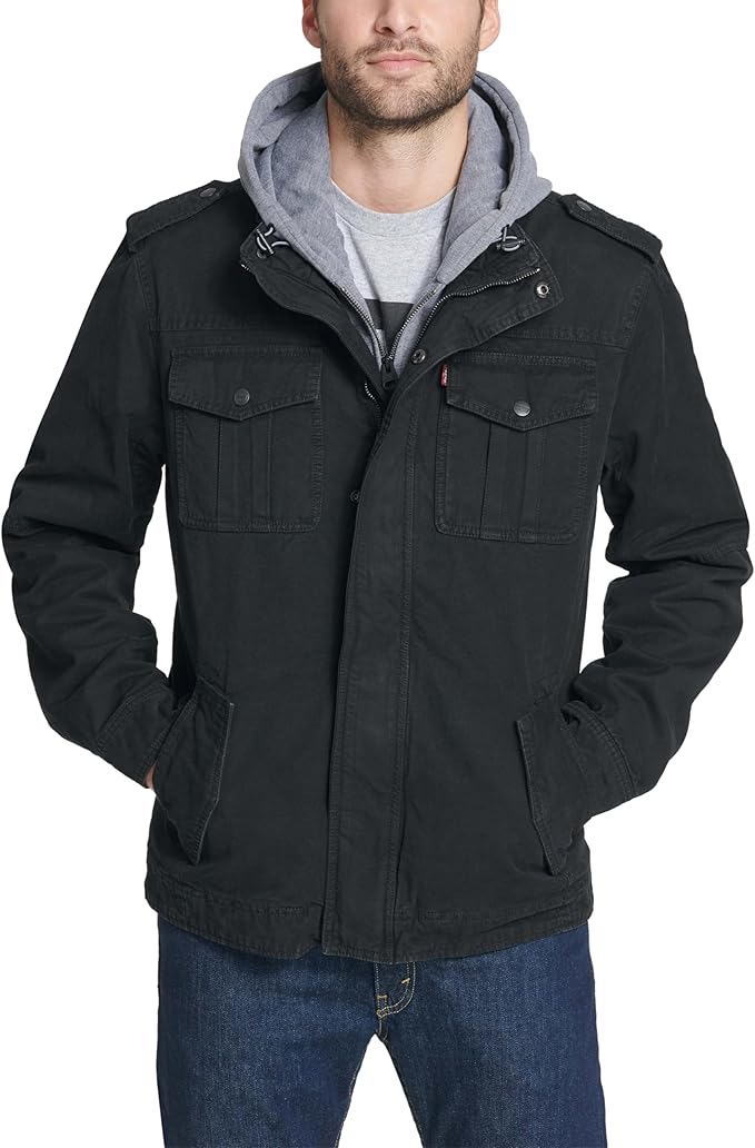Levi's Men's Washed Cotton Hooded Military Jacket (Regular & Big & Tall Sizes)