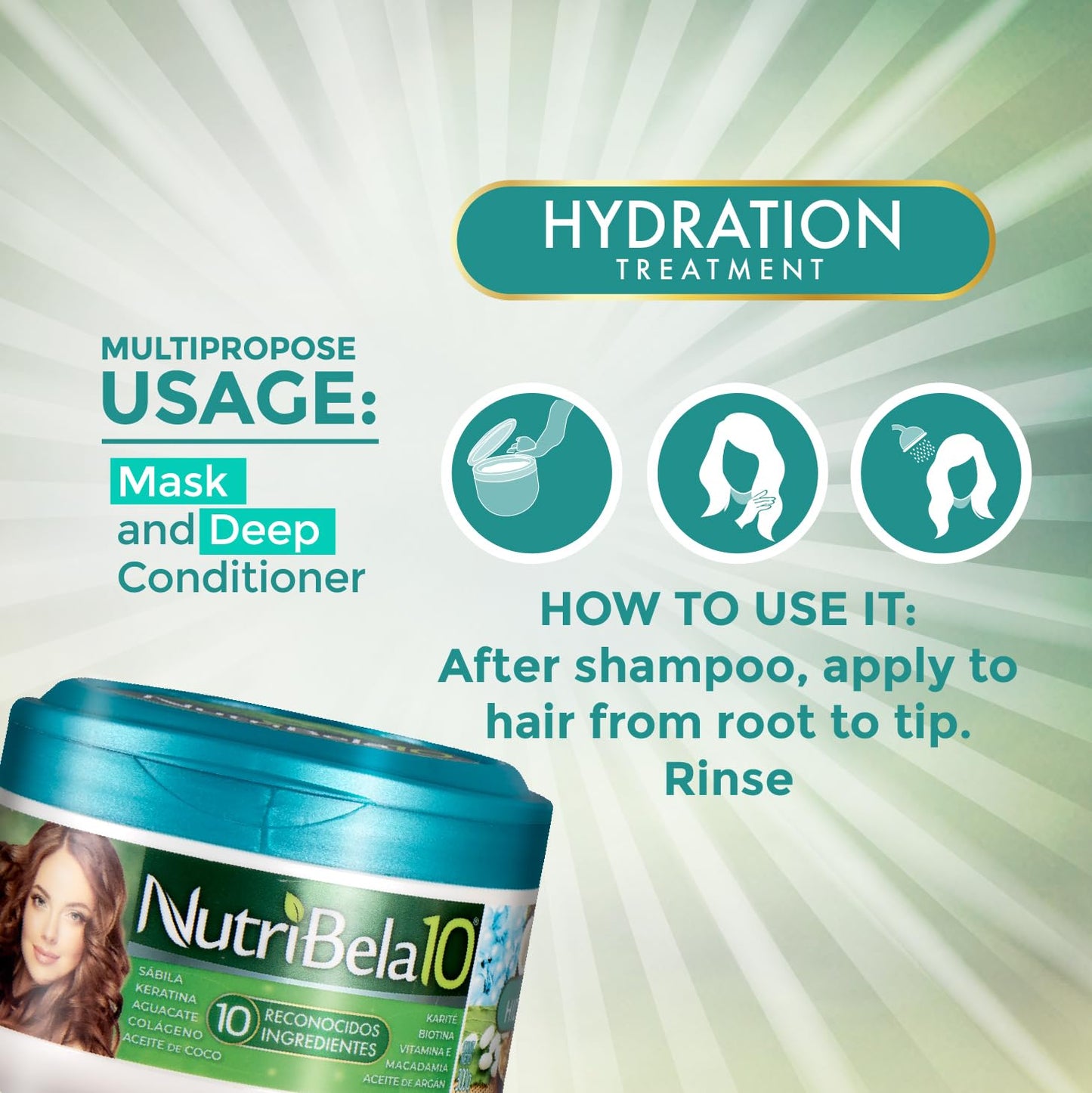 Nutribela hydration Hair Mask & deep conditioner for damaged dry Restoration treatment with Avocado Argan Collagen Coconut oil K