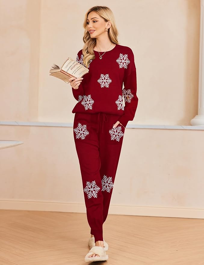 Ekouaer Women's 2 Piece Lounge Set Long Sleeve Knit Pajamas Sweatsuit Jogger Pant Outfits With Pockets S-XXL