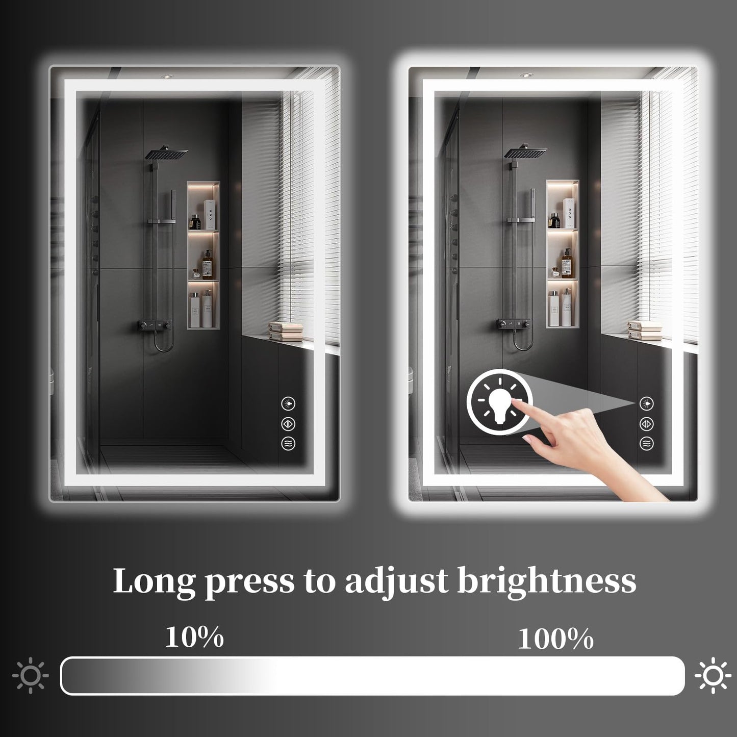 Koonmi 40"x32" LED Mirror for Bathroom, 90CRI Anti-Fog Vanity Mirror with Front and Backlight, Shatter-Proof Wall Mirror with Light, Easy Install Lighted Mirror for Modern Bathroom (IP65)