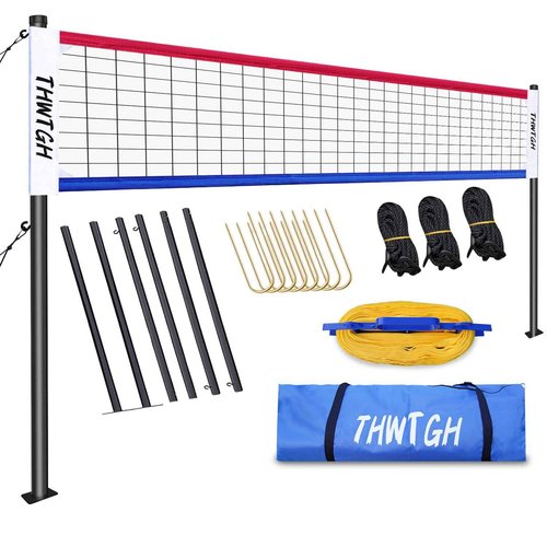 THWTGH 2025 Upgraded Portable Outdoor Volleyball Net Set with Adjustable Height Aluminum Poles, Volleyball Net for Backyard, Anti-Sag Design, Portable Volleyball Net for Backyard,Grass and Beach