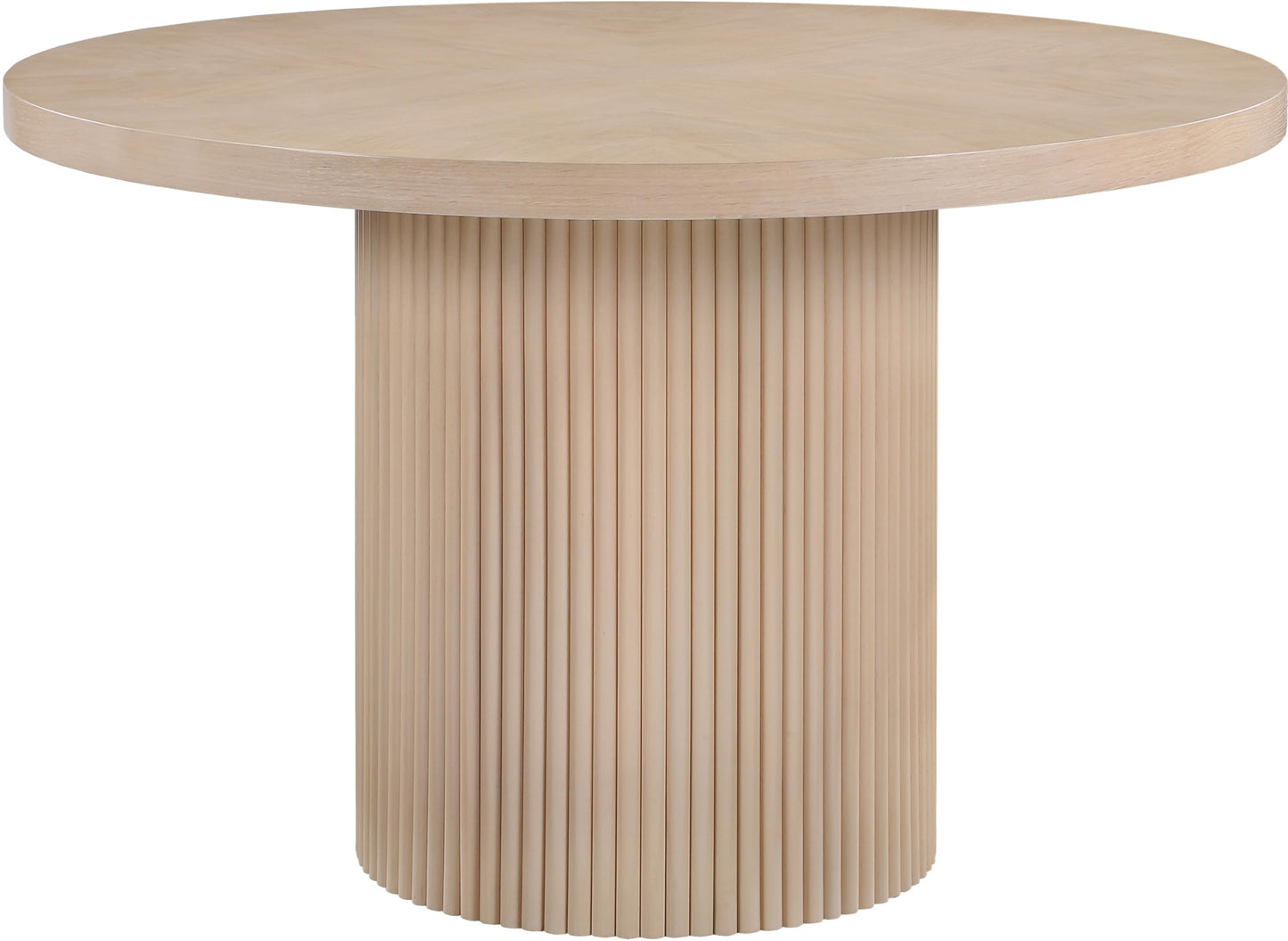 Meridian Furniture 728Oak-T Belinda Collection Mid-Century Modern Dining Table, Solid Wood Base, Natural Finish Oak Wood Veneer MDF Top, Round Top, Fluted Base, 48" W x 48" D x 31" H, Oak