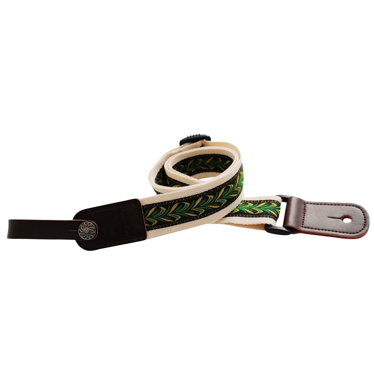 Music First Original Design Vintage Green Label Soft Meshbelt & Genuine Leather Ukulele Strap Ukulele Shoulder Strap With A Genu