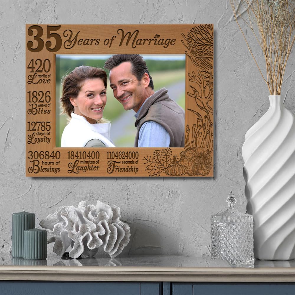 KATE POSH 35 Years of Marriage Picture Frame, Traditional Coral Anniversary for Husband and Wife, Couples (5x7-Horizontal)