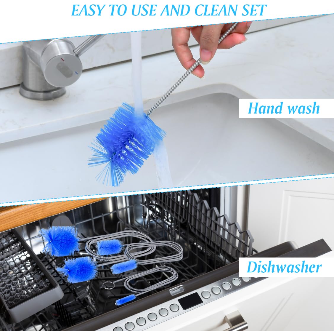 Flexible Long Drain Brush Set, Premium 3 Piece Kit with Double Ended and Stainless Steel Tube Cleaning Brushes for Ultimate Kitchen, Sink, and Pipe Cleaning, Including Powerful Drain Clog Remover