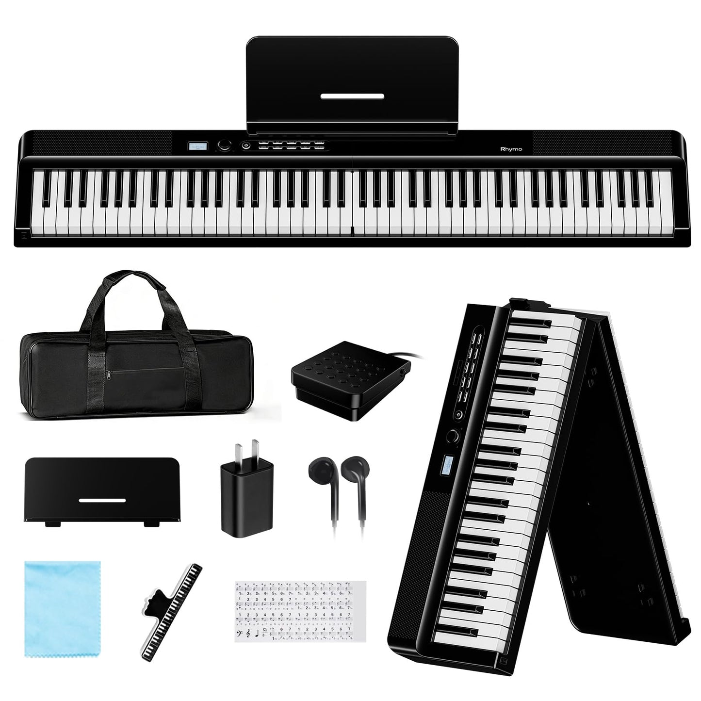 Folding Keyboard Piano, Rhymo Upgraded 88 Key Full Size Portable Semi Weighted Electric Piano Keyboard with 30W Stereo Surround Speaker, USB MIDI, Sustain Pedal for Beginners & Adults (Black)