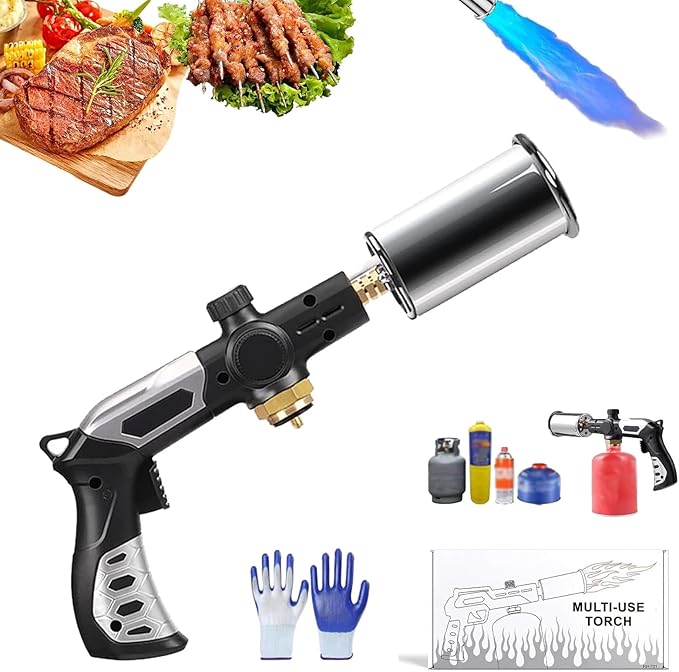 Propane Torch Gun, Adjustable Flame Portable Blow Torch for Cooking & Grilling, 3272°F High Heat Propane Heat Blaster Tool...