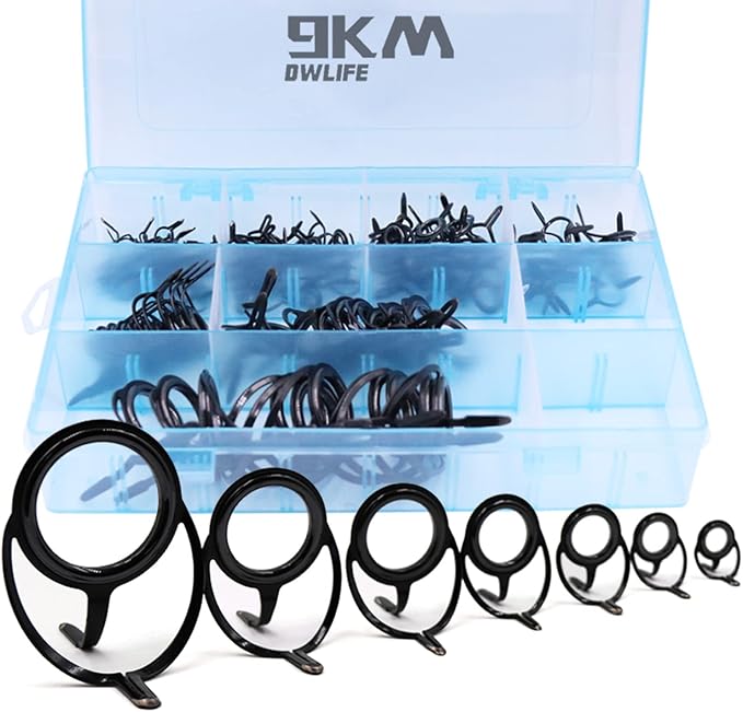 9KM DWLIFE Fishing Rod Guides 50/100/120 Pcs Fishing Rod Repair Kit Spinning Rod Guides Stainless Steel Rod Eyelets Fishin...