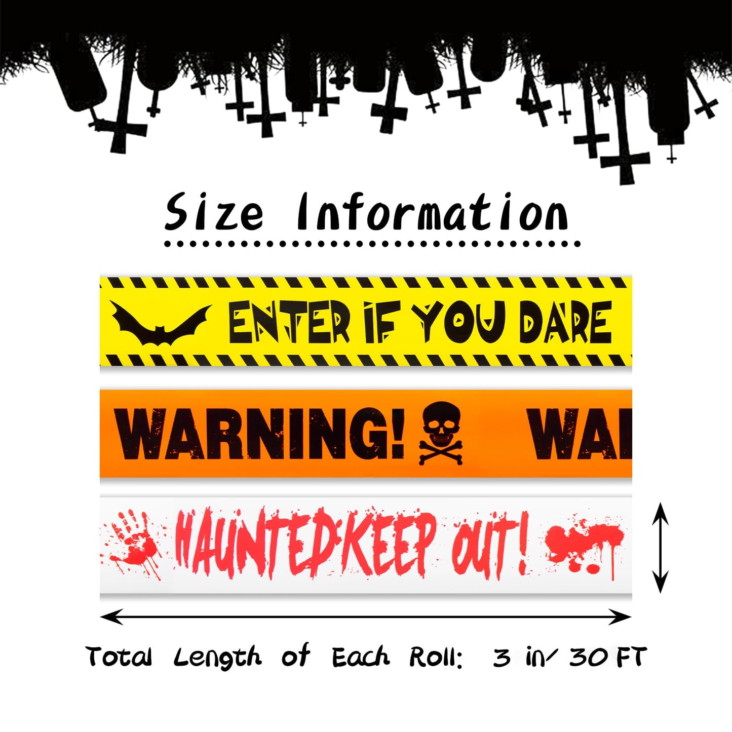 ONFAON Halloween Decorations, 3inx90ft Caution Tape Halloween Party Decorations Indoor for Haunted Houses, Party, Door, Danger Areas Decor(3 Pcs)