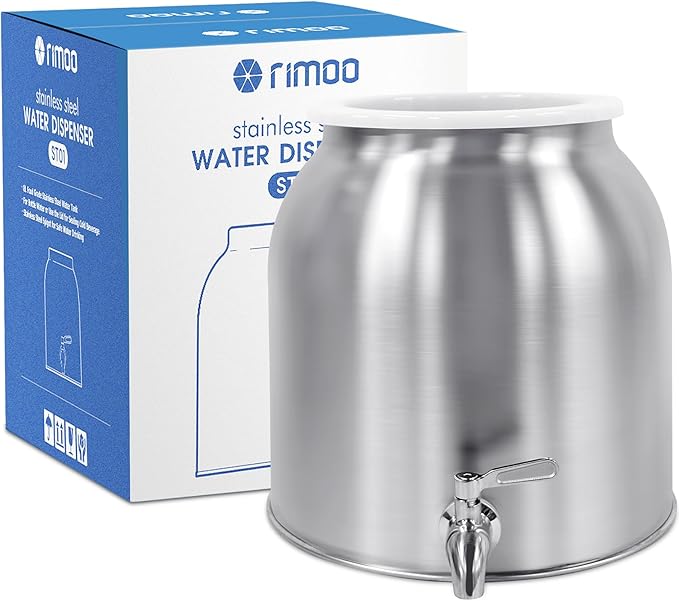 RIMOO Stainless Steel Water Dispenser, 2.5 Gallon Drink Dispenser with 18/8 Stainless Steel Spigot & Airtight Lid, Water C...