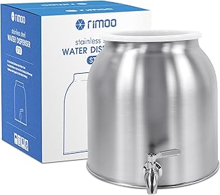 RIMOO Stainless Steel Water Dispenser, 2.5 Gallon Drink Dispenser with 18/8 Stainless Steel Spigot & Airtight Lid, Water C...