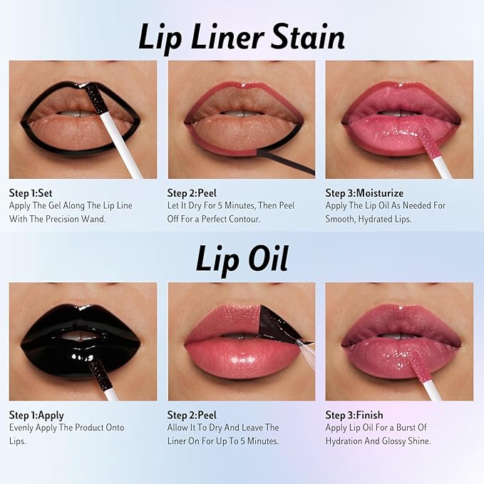 KIMUSE Lip Stain Peel Off & Lip Oli Set, Long Lasting Lip Liner Stain, Waterproof, Transfer-Proof, Hydrating Shine Lip Oil with Vitamin E & Jojoba Oil