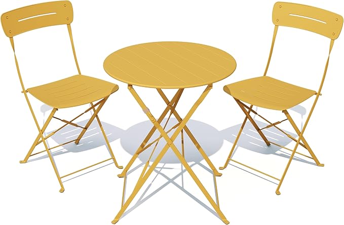 Grand patio Premium Frame Patio Bistro Set, Colorful Folding Outdoor Patio Furniture Sets, 3-Piece Patio Table and Chair S...