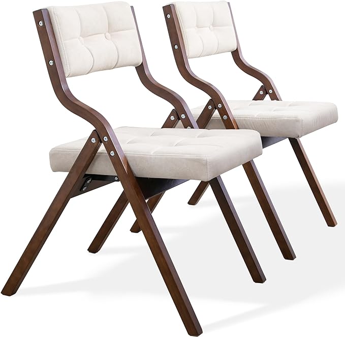 HOMEFUN Folding Chairs with Cushion, Wooden Padded Foldable Chair 2 Pack, Portable and Assembled Seat for Guests Kitchen O...