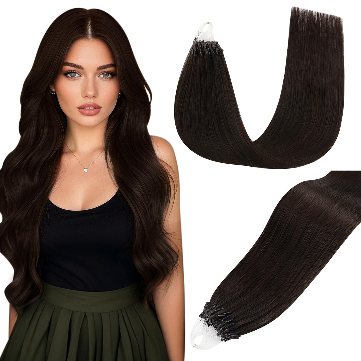 Easyouth Micro Hair Extensions Human Hair Brown Microlink Extensions Real Hair Dark Brown Micro Beads Hair Extensions Human Hair