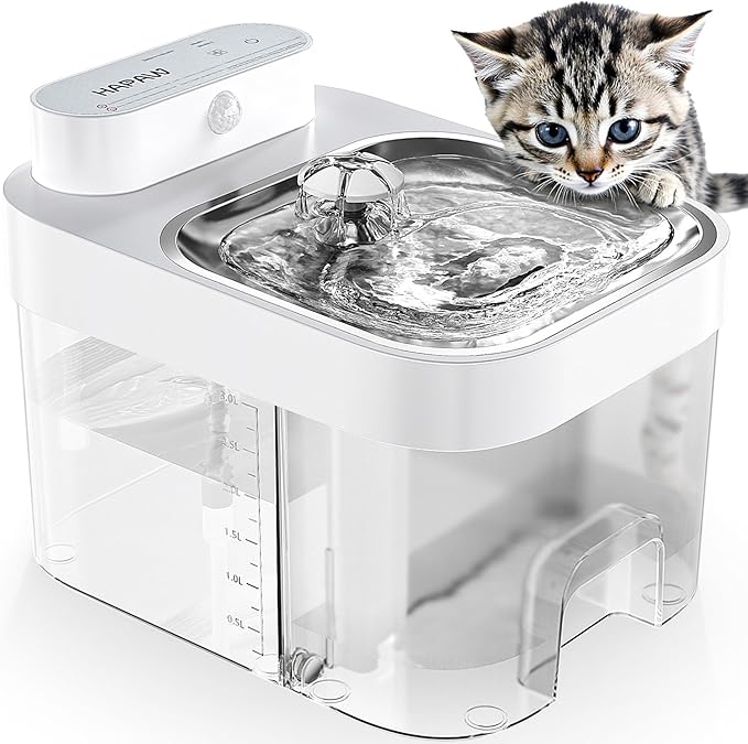 HAPAW Cat Water Fountain, Wastewater Separation & No Filter Cotton, Pet Water Dispenser with 101oz/3L Large Capacity Tank,...