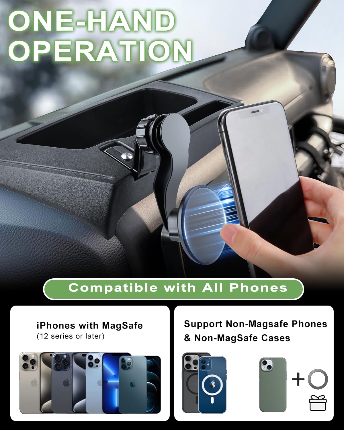 Zkjayoe Magnetic Phone Mount For Jeep 2011-2017 Wrangler Jk Jku - Dashboard Phone Holder With Magsafe For Jeep Wrangler Accessor