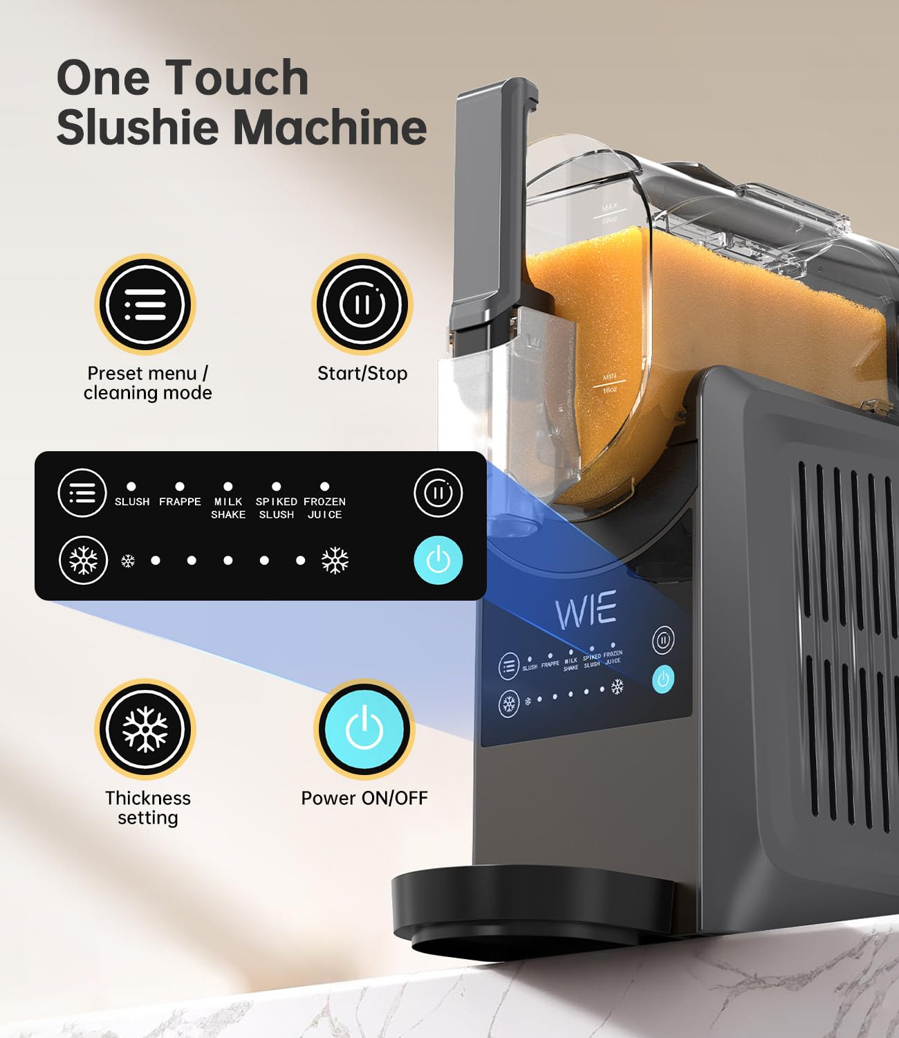 WIE Slushie Machine for Home, 88oz Slushy Machine No Ice Needed with 5 Presets, Shaved Ice Machine Self-Cleaning, Frozen Drink & Smoothie Maker Machine for Margaritas, Frappés, Cocktails & More