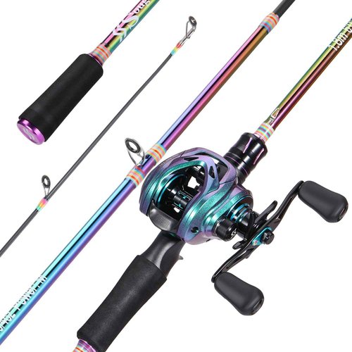 Souagyilang BaitCasting Fishing Rod Reel Combo,2 Pieces Medium Heavy Pole with Super Smooth Casting Gear Baitcster Combo (6.9ft Right Hand)
