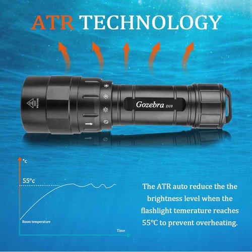 GoZebra D10 4500 Lumen Underwater Light, 3 Modes Dive Light Scuba Diving Flashlight Dive Torch, Waterproof Flashlight Rechargeable, Safety Dive Lights with Battery and Charger for Night Diving