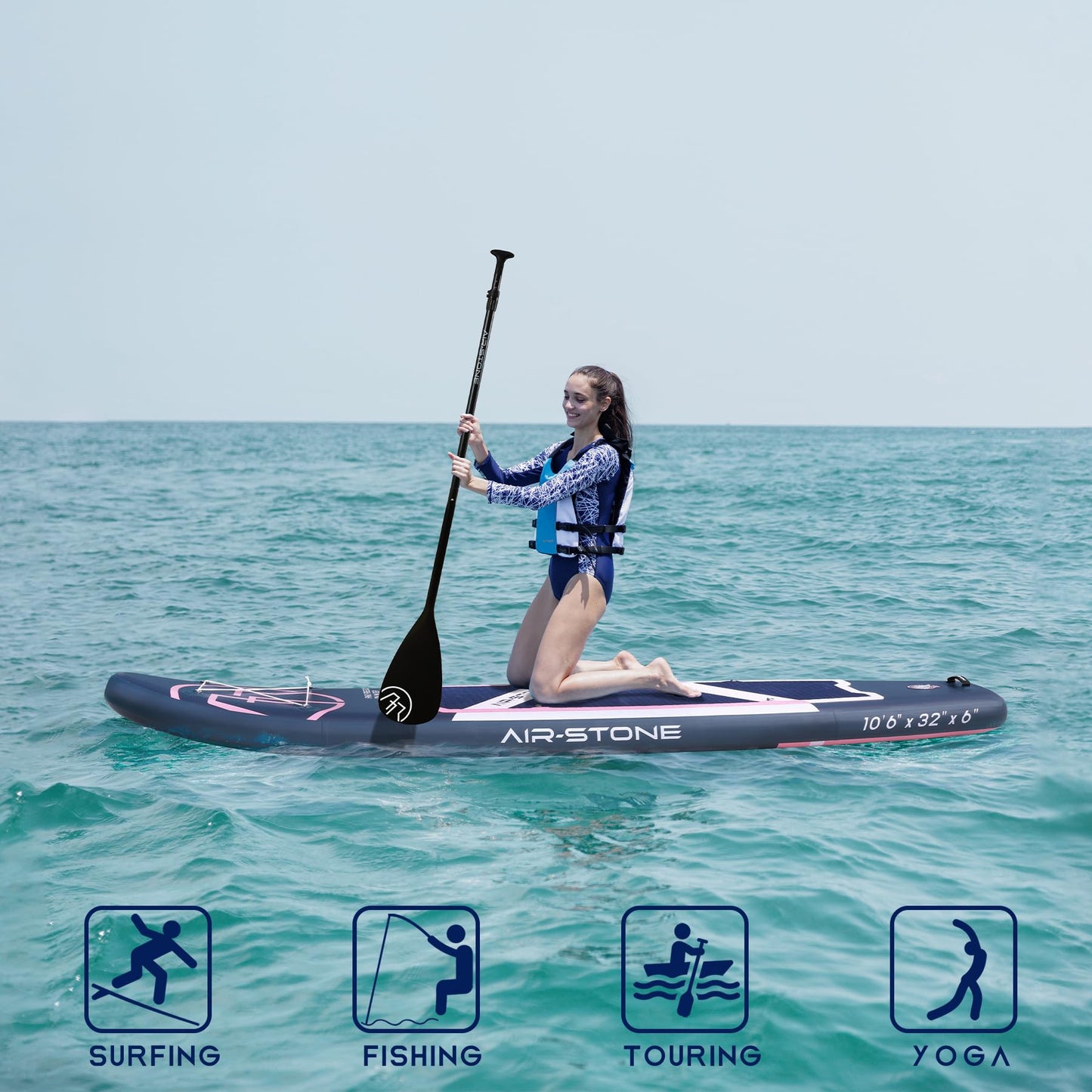 AIR-STONE Inflatable Paddle Board - 10'6" SUP for Adults, Ultra-Stable & Lightweight, All-Around Design for Surfing, Fishing, Yoga, Includes Full Accessories Set-Planet Navy