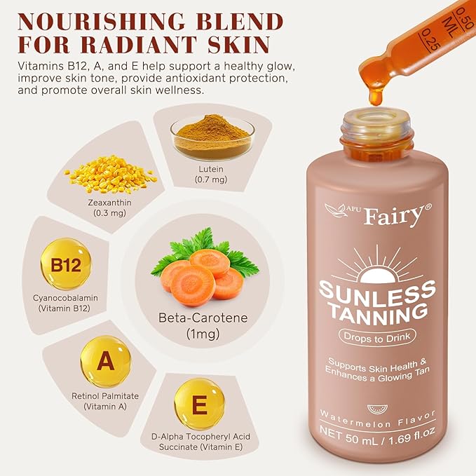 Tanning Drops to Drink - Sunless Tanning Drops To Drink - Bronze Tanning for Face and Body, Promotes Healthy Skin, Suitable for All Skin Types