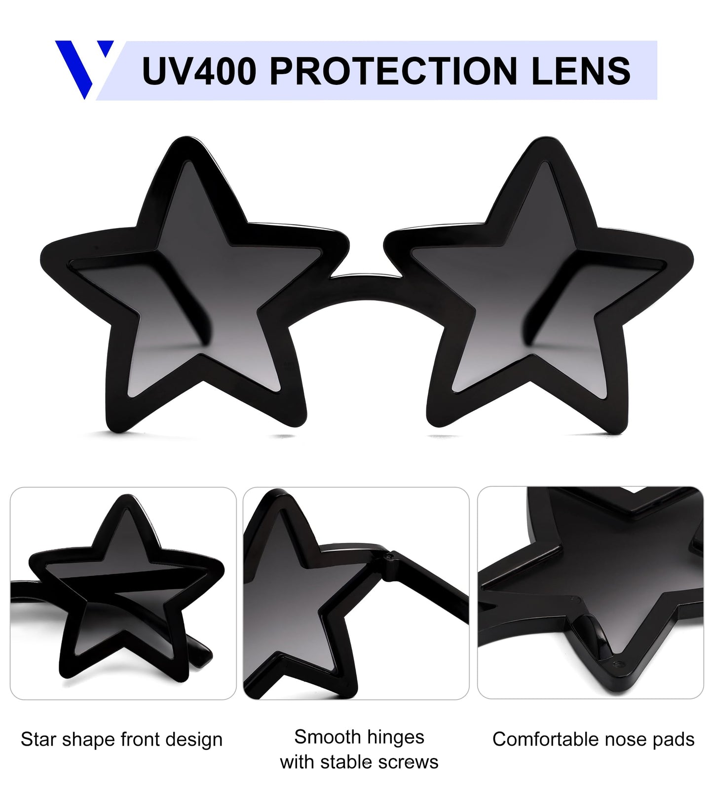VANLINKER Colorful Star Shape Sunglasses Party Glasses VL9839,Black