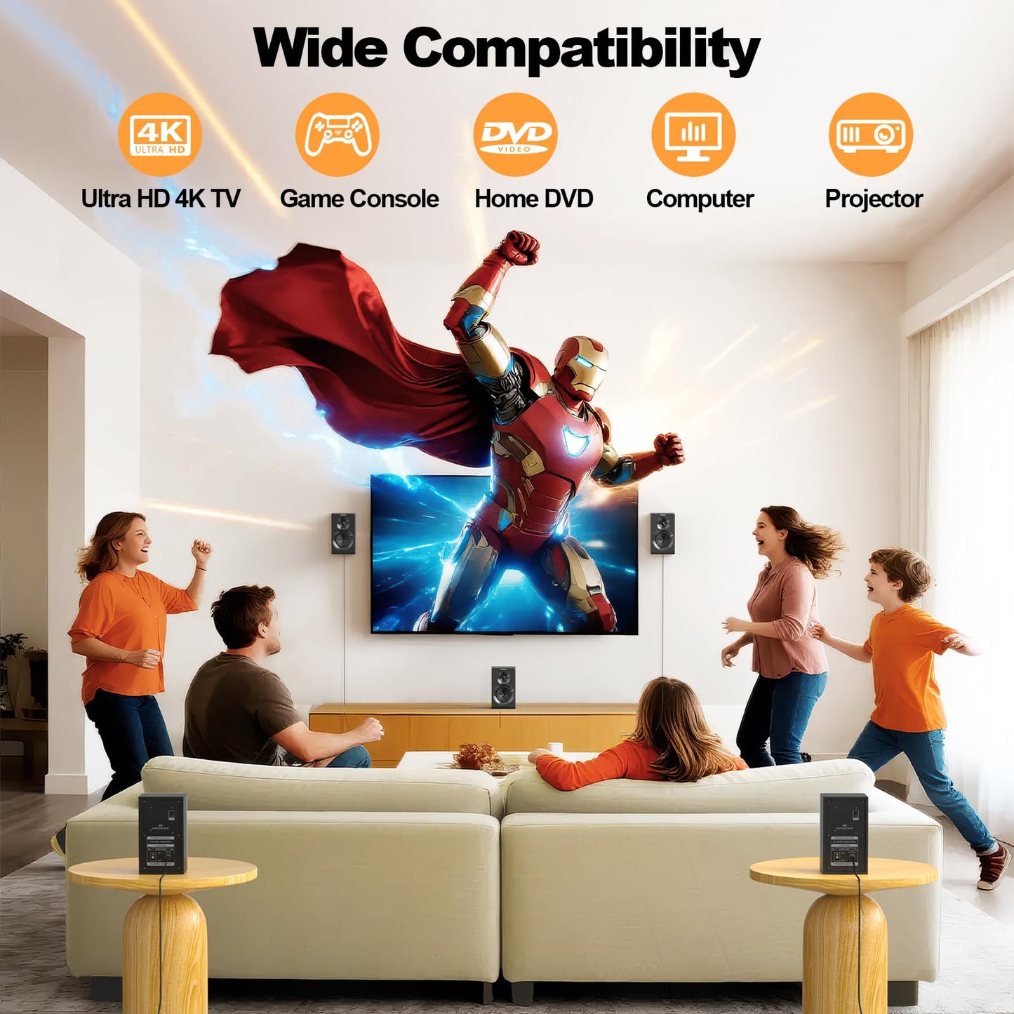 Bobtot Wireless Surround Sound System Home Theater System, 1000W Surround Speakers 8" Subwoofer 5.1/2.1 Channel Deep Bass with ARC Optical Bluetooth Karaoke Input