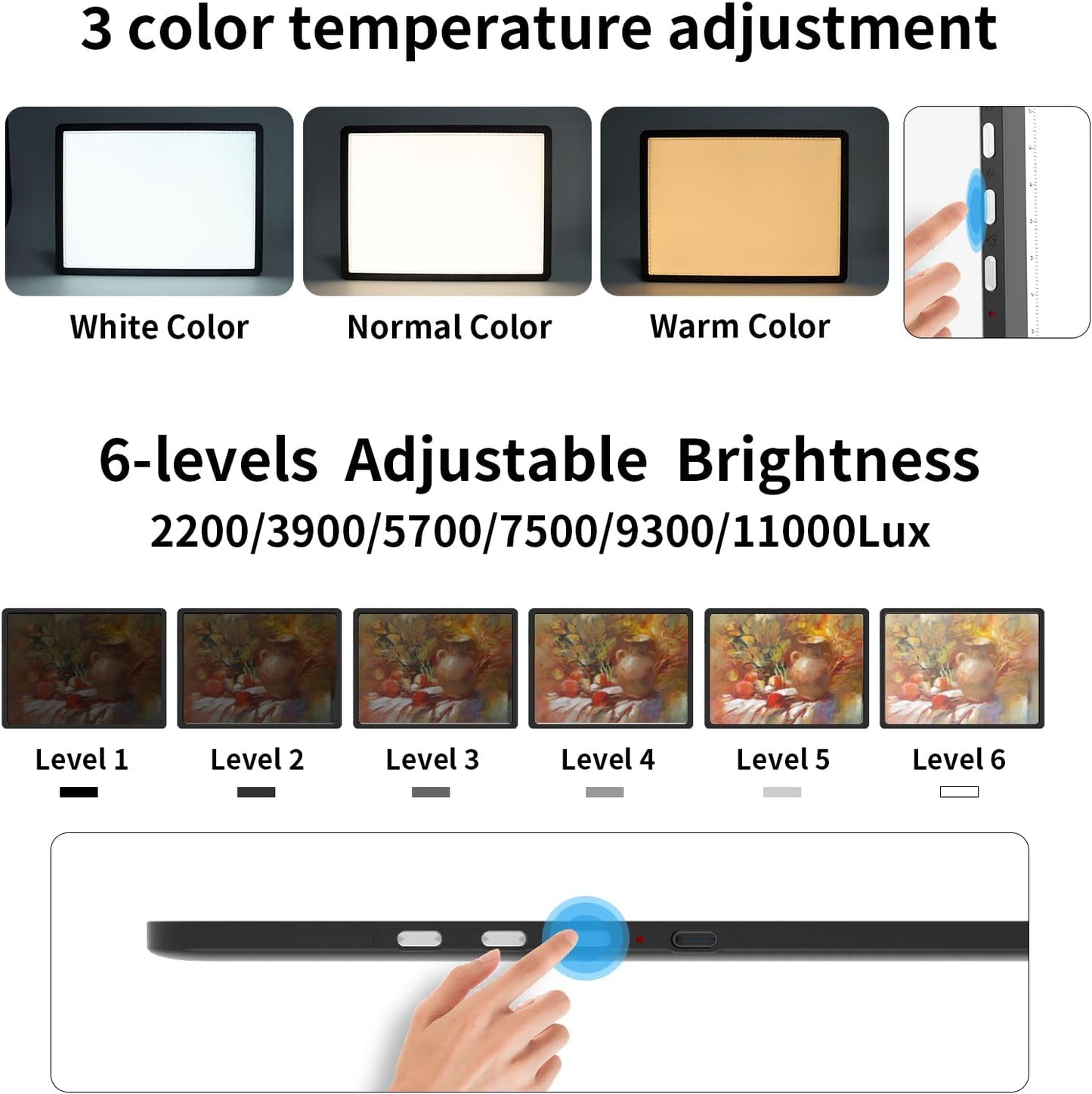 TOHETO A4 Light Board for Diamond Painting, Super Bright Magnetic Light Pad with Side Buttons, Lightbox for Tracing and Drawing, Corded Light Table for Sketching, Animation, Weeding Vinyl (Black)