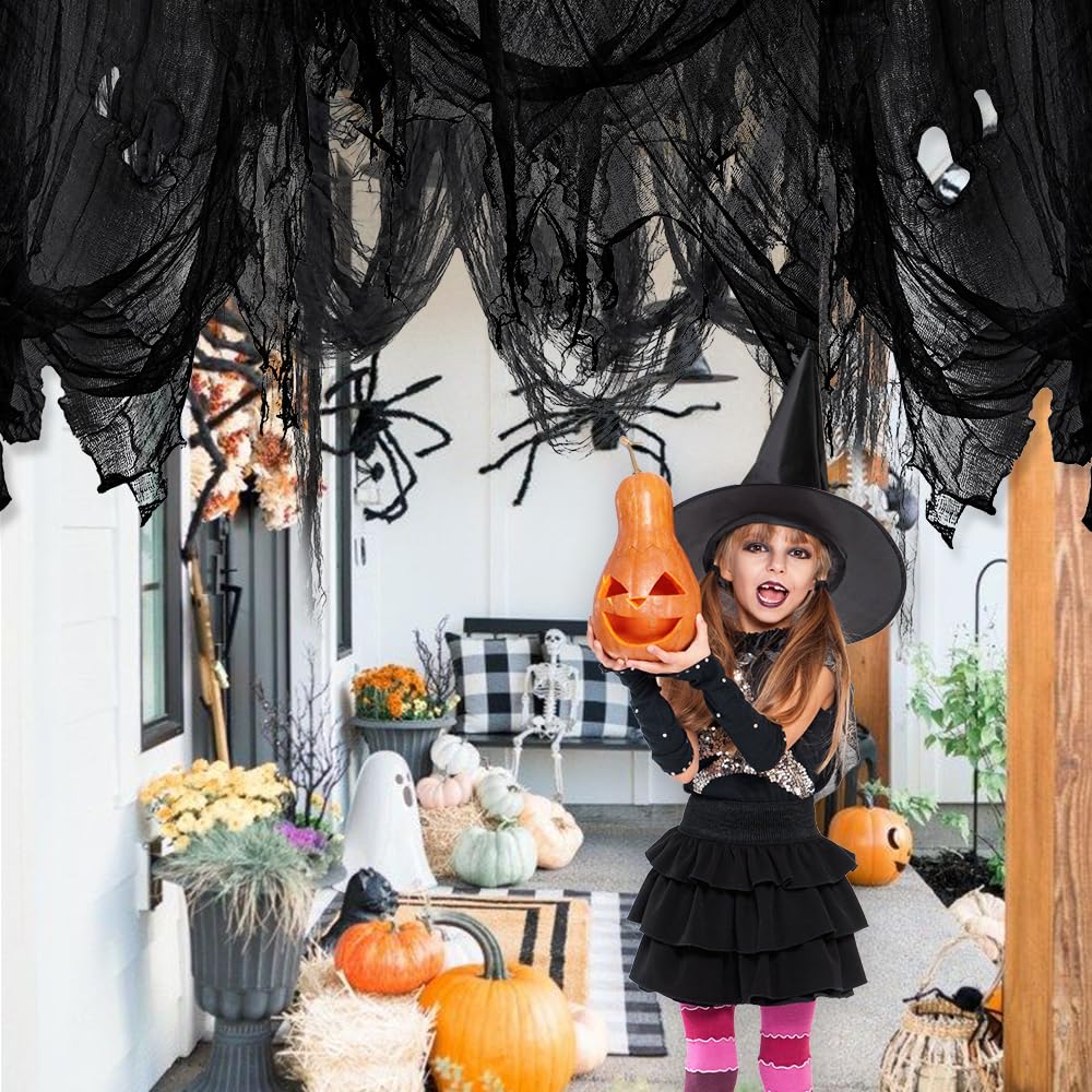 Vellibring 400" x 85" Halloween Creepy Cloth Decoration, Large Black Spooky Fabric Cloth Scary Gauze Cheesecloth for Haunted House Halloween Party Yard Wall Indoor Outdoor Decor