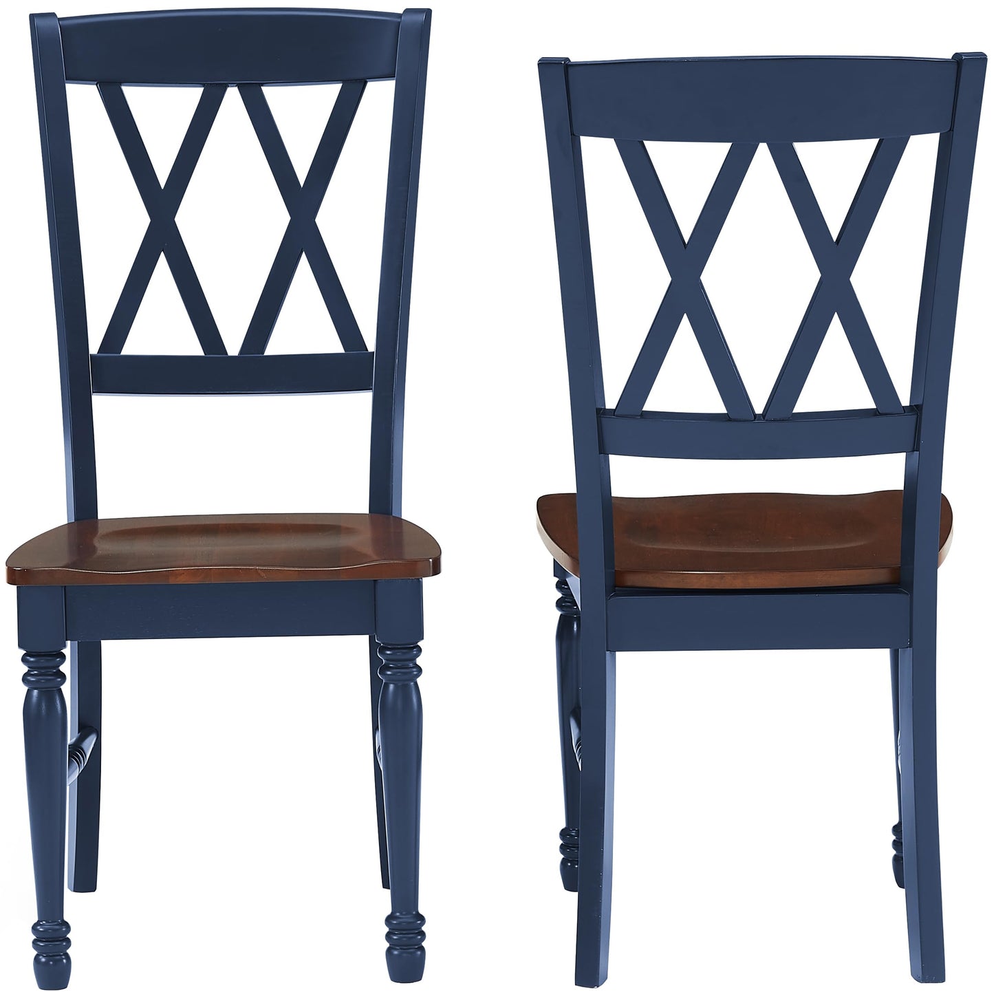 Crosley Furniture Shelby Traditional Wood X-Back Dining Room Chairs Set of 2, Kitchen Chair, Navy