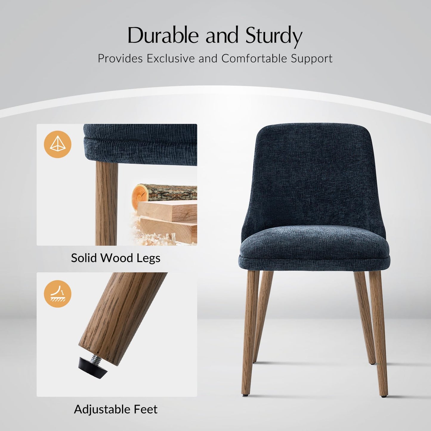 EcoHarbor Living Dining Chairs Set of 4, Kitchen Dining Room Chairs Set Morden Upholstered Accent Side Dinner Chair with Padded Back Wood Legs, Navy