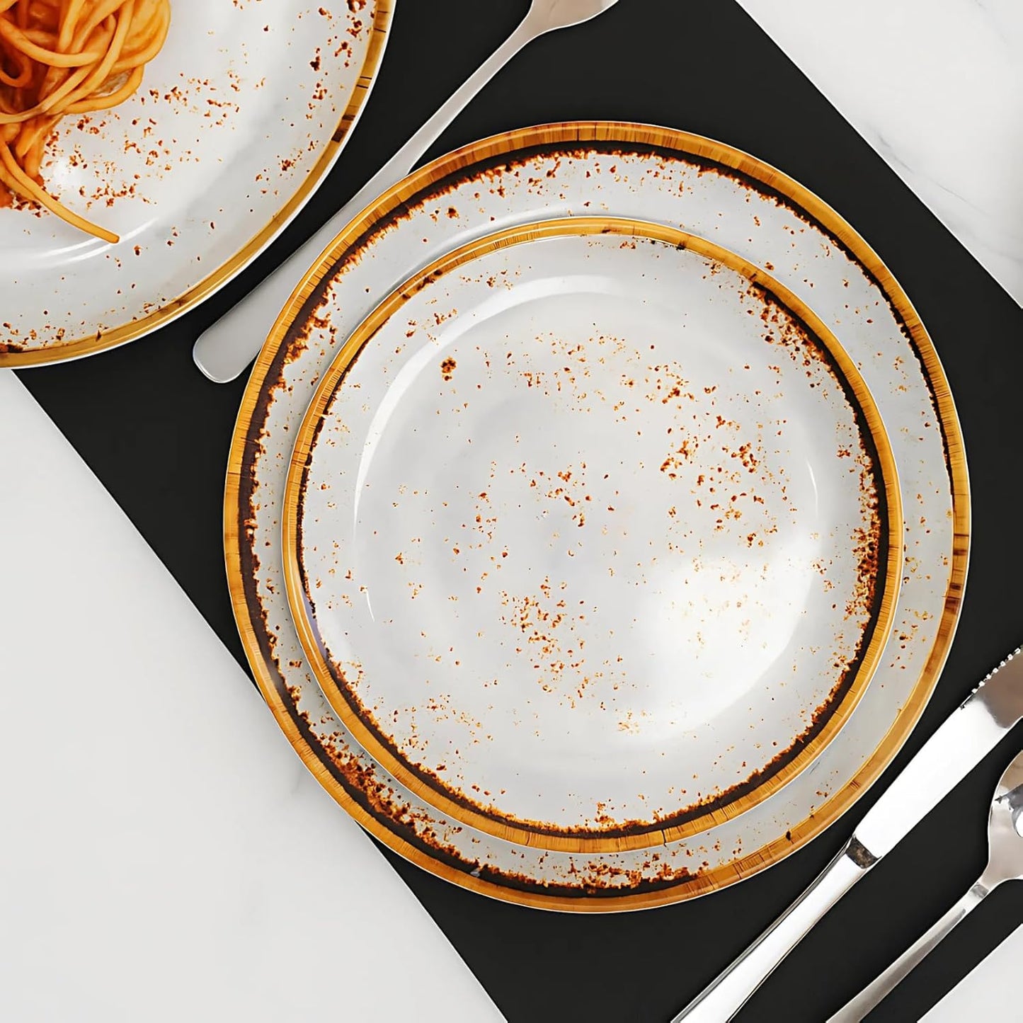 TP 12-Piece Dinnerware Set, Melamine Dishes Set with Bowls and Plates, Non-breakable and Lightweight Dinner Service for 4, Grey Swirl