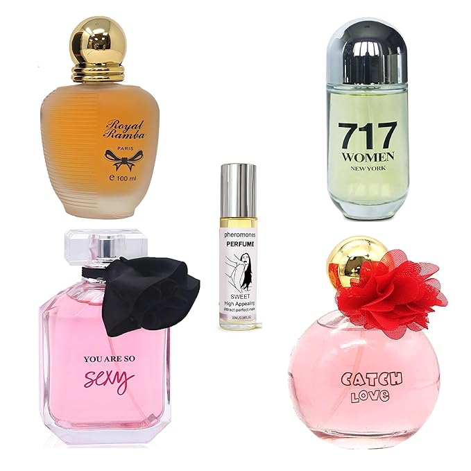 4-Piece Women's Perfume Set with 10ml Rollerball, EDP Collection, Variety of Fragrances,Long Lasting Fragrance (CATCH LOVE/You are so sexy/Royal Ramba Women/717 Women New York)