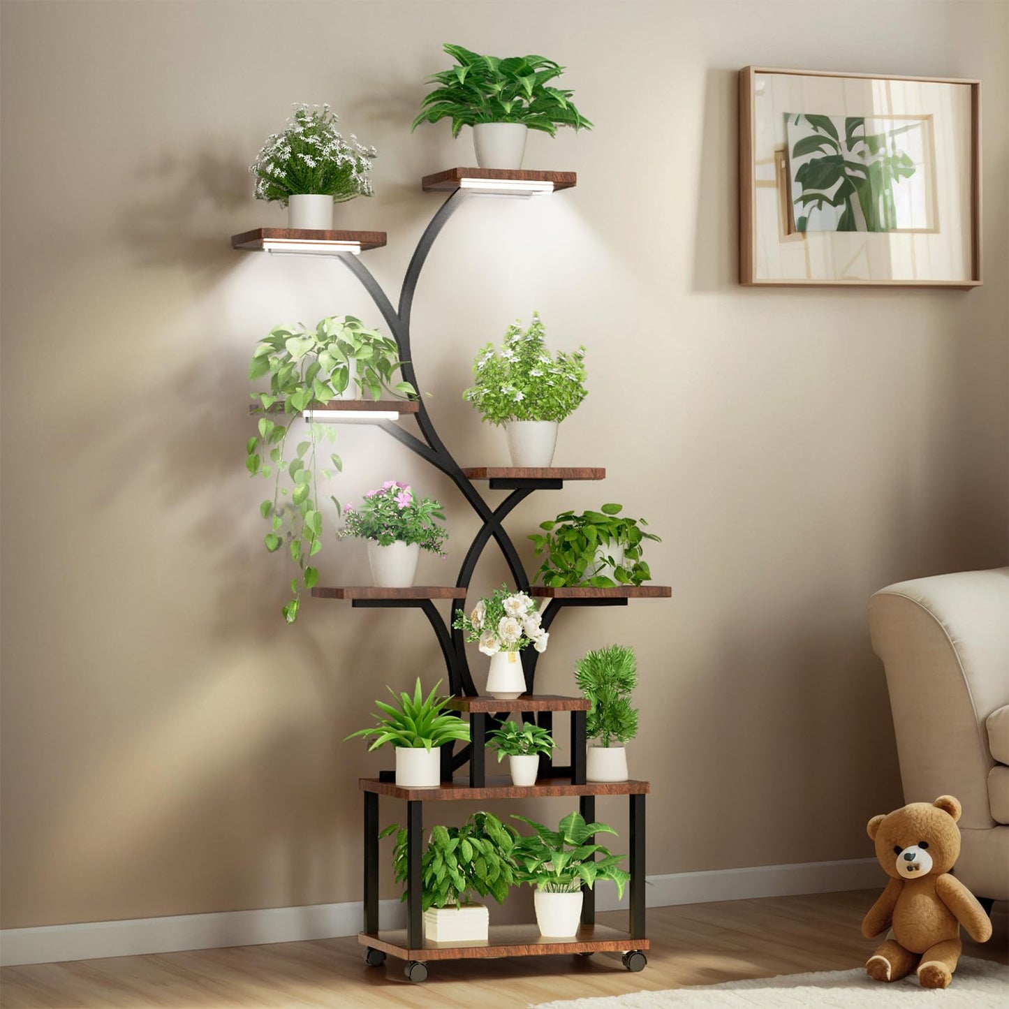 Artswish Plant Stand Indoor with Grow Lights, 8 Tiered Plant Shelves 63" Tall Plants Stands for Multiple Plants, Lighted Plants Stands Indoor Plants Rack for Living Room, Patio, Balcony