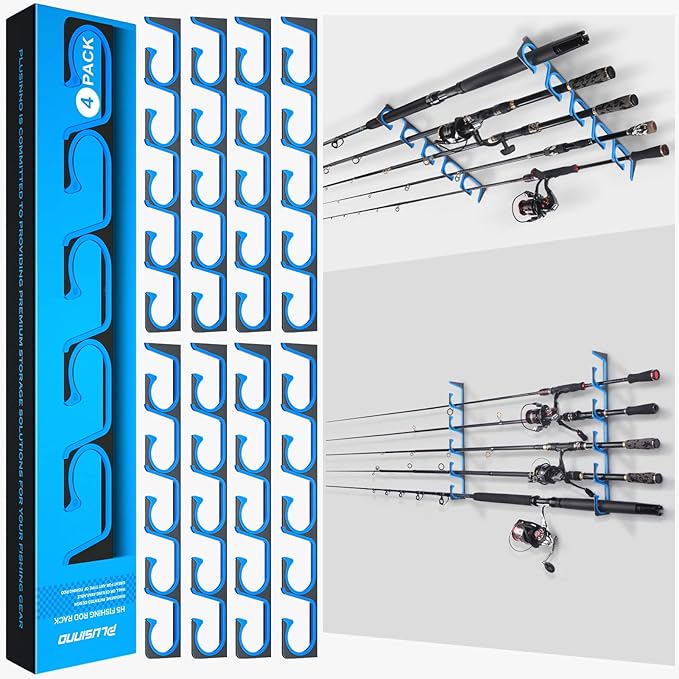 PLUSINNO H5 Horizontal Fishing Rod/Pole Holders for Garage, Wall or Ceiling Mounted Fishing Rod Rack, Aviation Aluminum Fi...