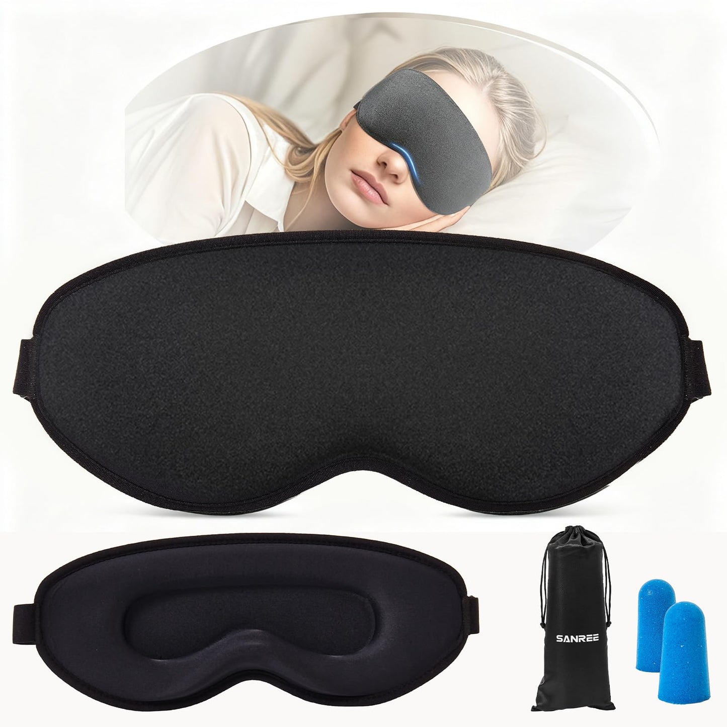 Sleep Mask for Side Sleeper Women Men,Blackout Eye Masks for Sleep,3D Contoured Sleeping Mask,Breathable Adjustable Eye Cover Blindfold with lash Extensions for Trave,Nap,Night Work