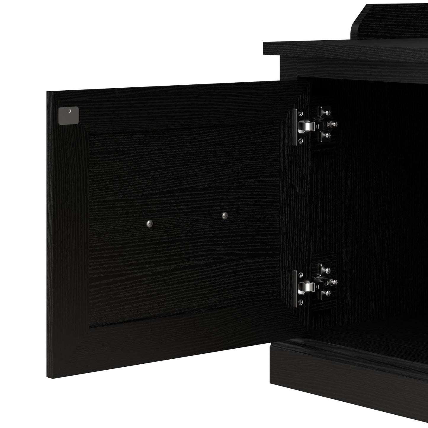 Bush Furniture Woodland 40W Shoe Storage Bench with Doors in Black Suede Oak | Footwear Organizer for Home Entryway, Mudroom, and Foyer